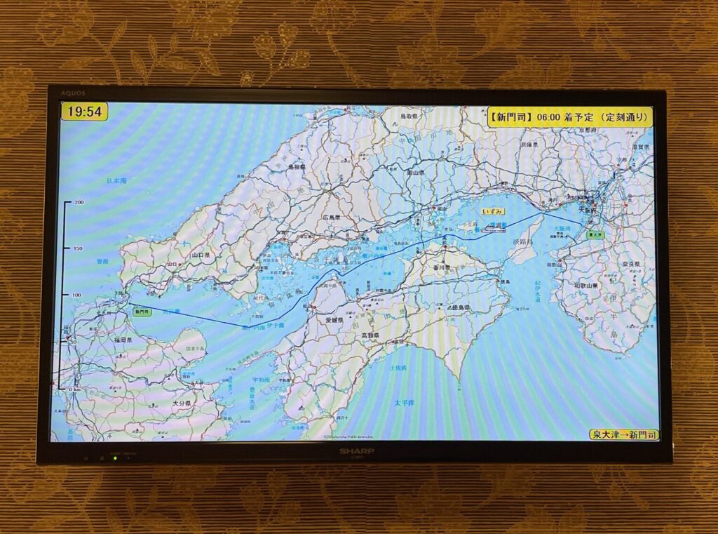 阪九フェリー泉大津-新門司航路図